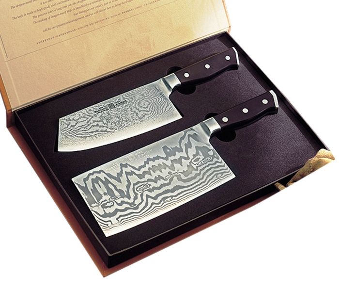 Maestro Wu A3 A6 Damascus Chinese Cleaver Set