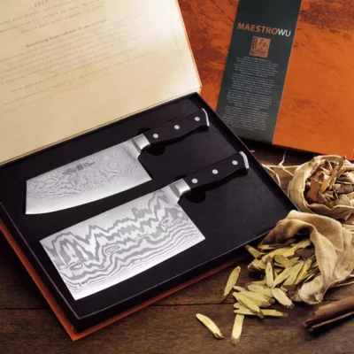 Maestro Wu Chinese Vegetable & Meat Cleaver Gift Set - Damascus Steel Knives