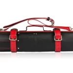 Leather Chef Knife Roll Bag, Black & Red Color