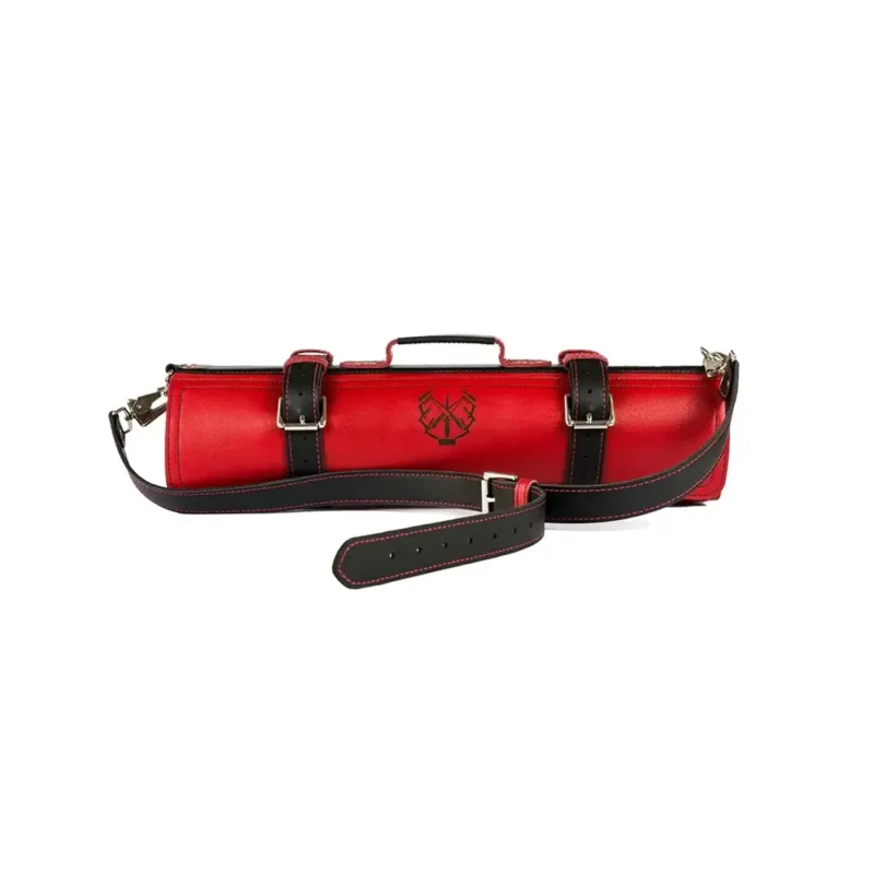 Leather Chef Knife Roll Bag - Red & Black