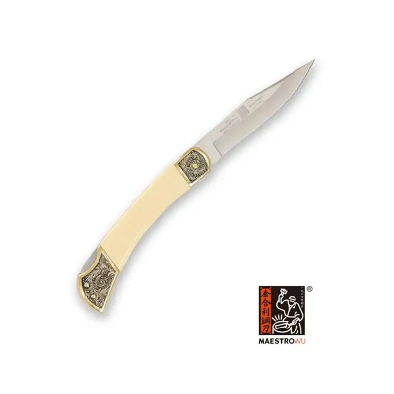 Maestro Wu 3.5″ Folding Pocket Knife – Faux Ivory & Gold
