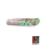 Dragon pattern natural colored shell folding knife close B20