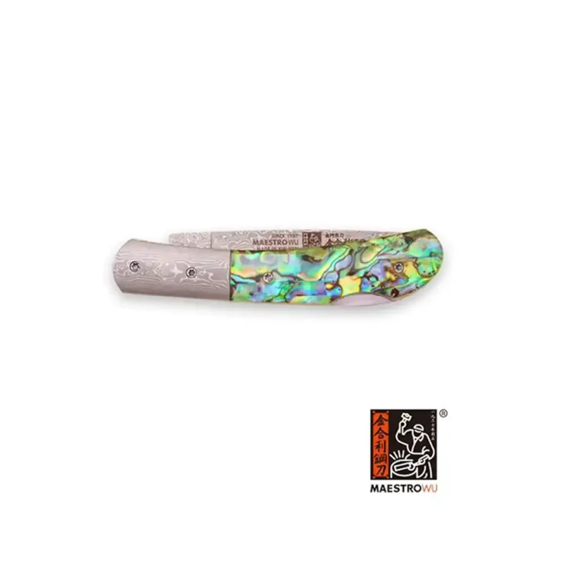 Dragon pattern natural colored shell folding knife close B20