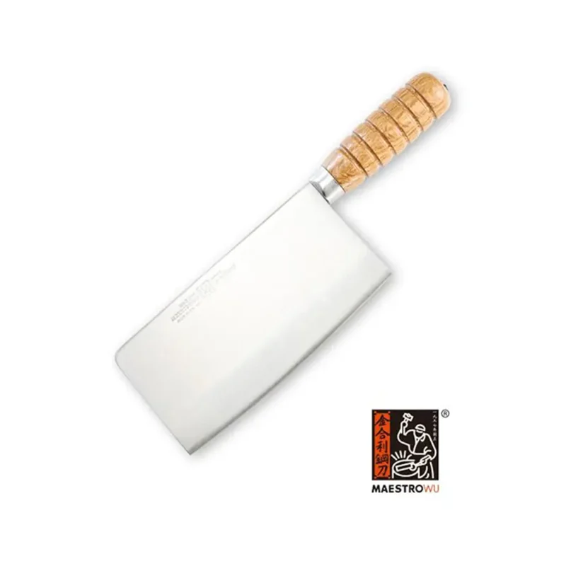 Bone chopping knife with wooden handle