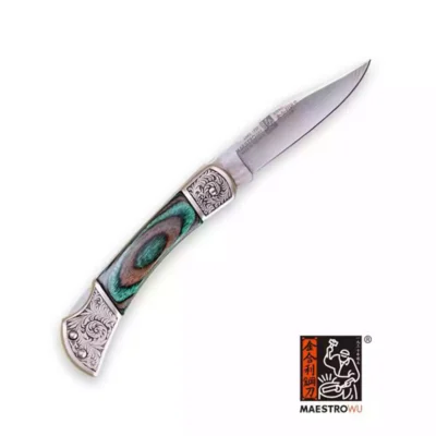 Maestro Wu 3" Damascus Folding Pocket Knife - Green & Silver