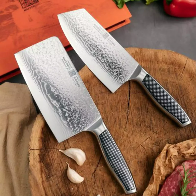 Maestro Wu Chinese Vegetable & Meat Cleaver 2 Piece damascus Knife Gift Box Set