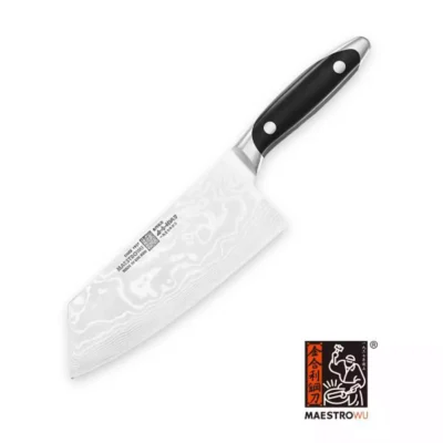 Maestro Wu Damascus Chinese Vegetable Cleaver Ergonomic Handle