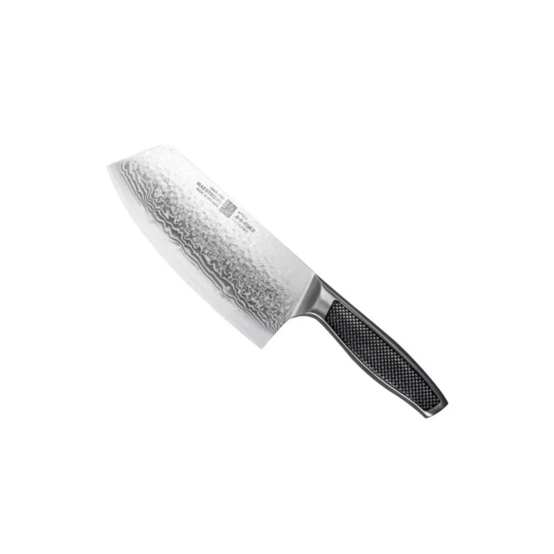 Maestro Wu Damascus Chinese Vegetable Cleaver with Matte Black Steel Handle