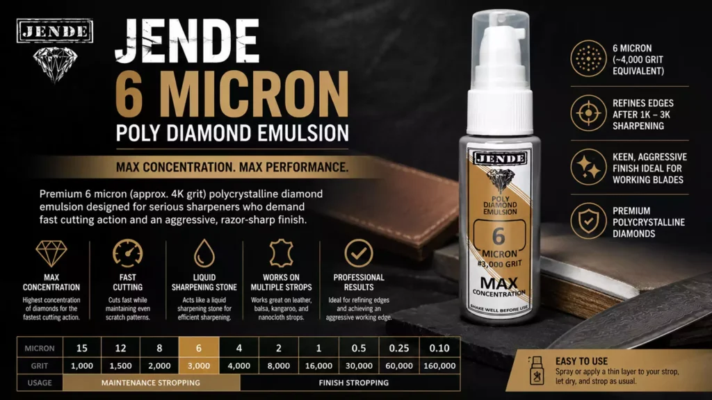 Jende 6 Micron Poly Diamond Emulsion – Fast Cutting Stropping Compound for Sharp Working Edges 1 Jende 6 Micron Poly Diamond Emulsion – Fast Cutting Stropping Compound for Sharp Working Edges